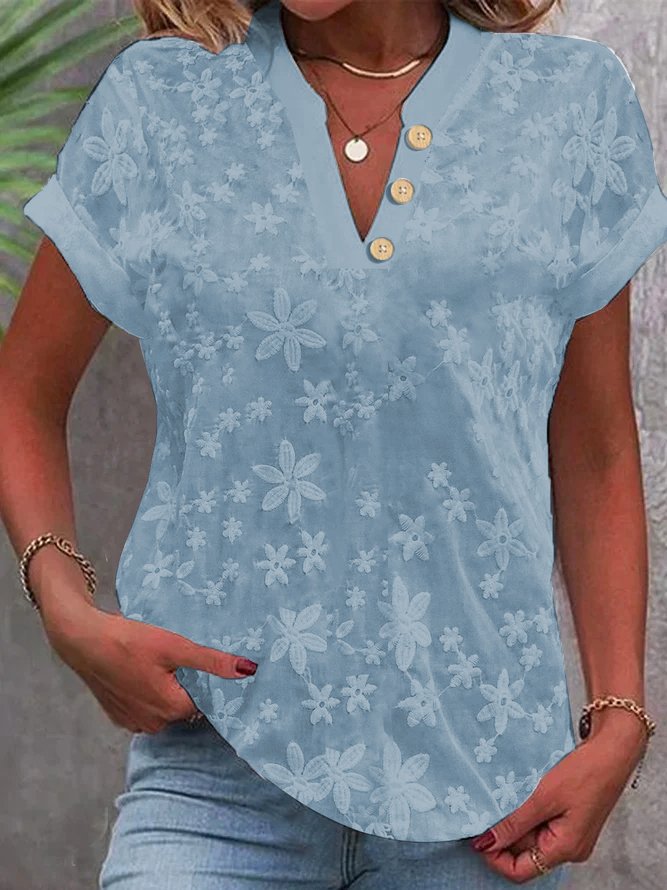 Women's V-Neck Floral Print Short Sleeve Blouse – Casual Summer Tops f