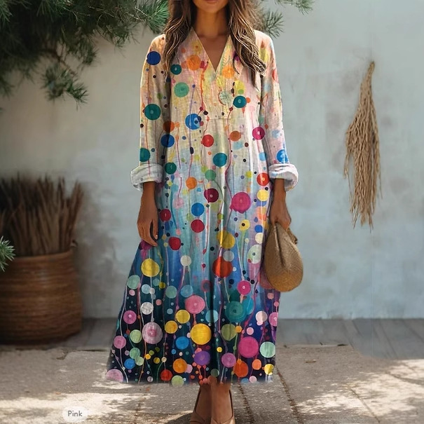 Boho Floral Print Maxi Dress for Women – Vintage Summer Loose Sundress | Plus Sizes S–5XL