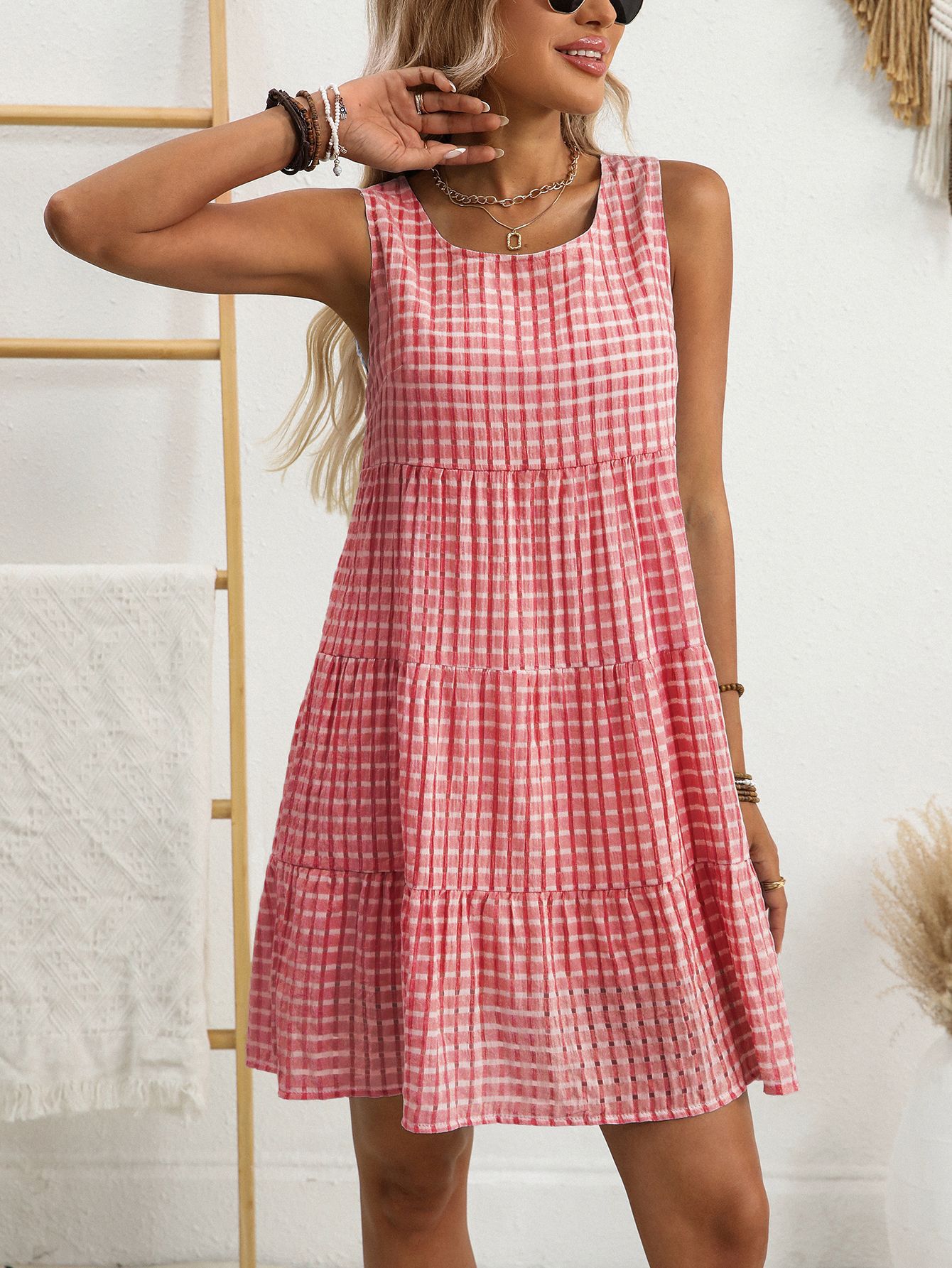 Women’s Sleeveless Gingham Dress – Lightweight & Breezy for Spring and Summer