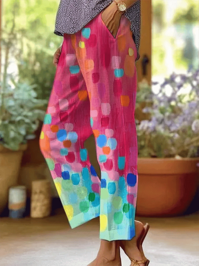 Women's Floral Print Loose-Fit Casual Pants with Pockets