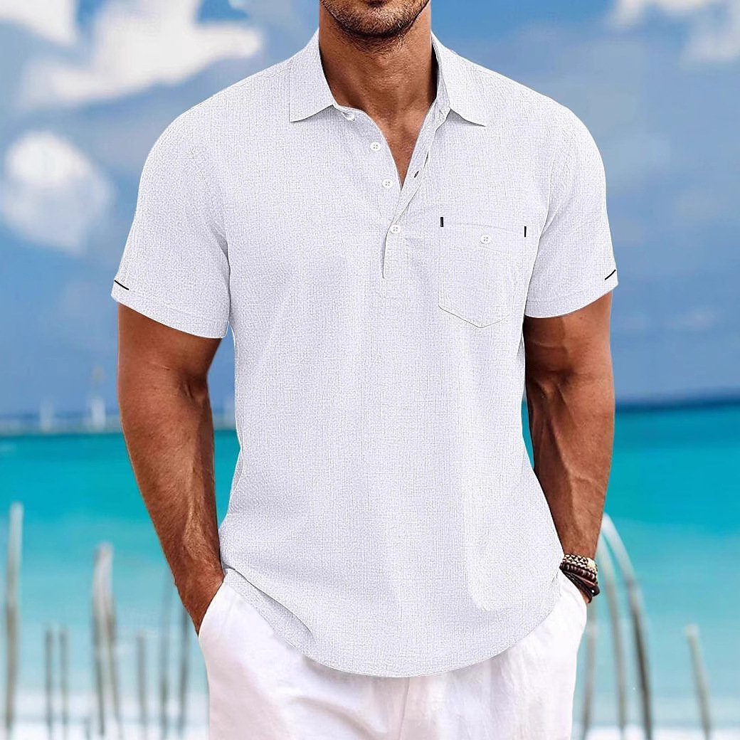Men’s Short Sleeve Button-Up Shirt with Chest Pocket – Classic Collar & Casual Fit
