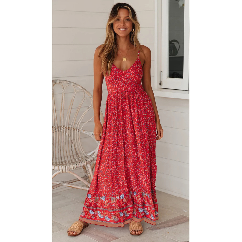 Casual Vintage Flower Prints Maxi Dress