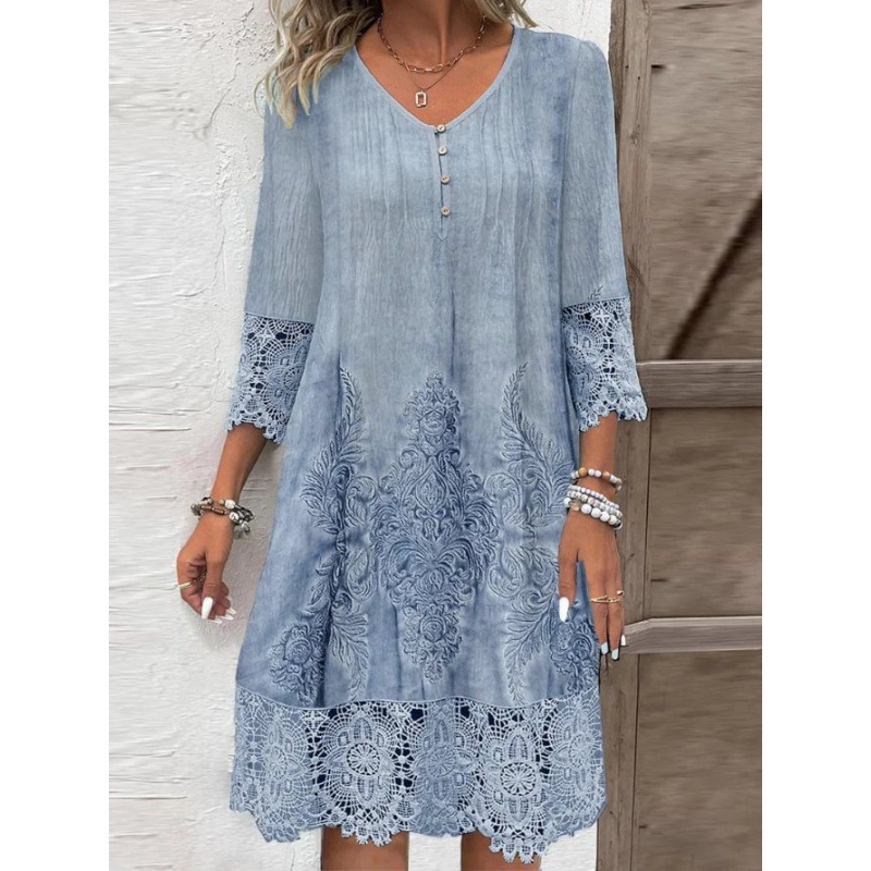 Solid Color Lace Trim Dress