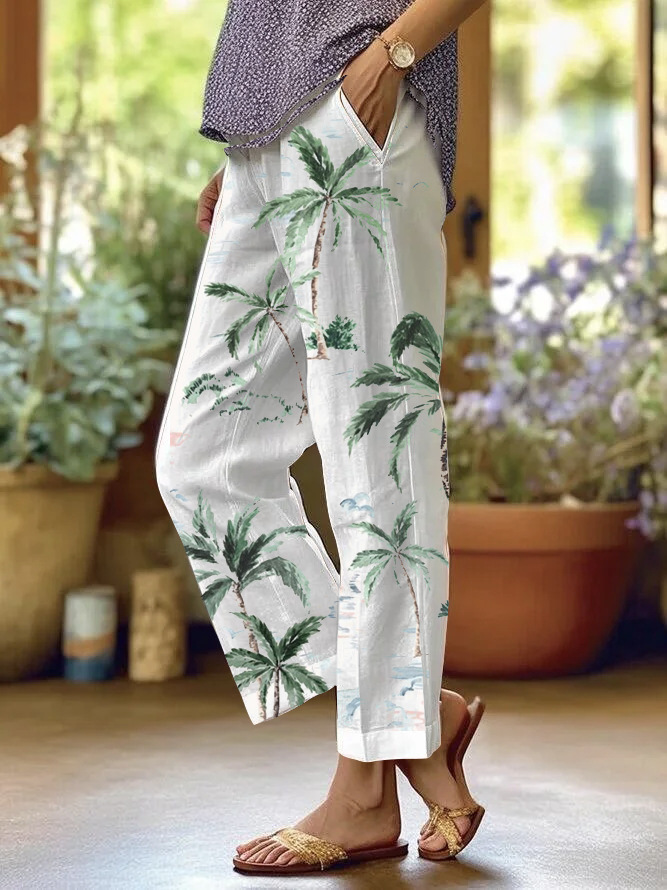 Women's Floral Print Loose-Fit Casual Pants with Pockets