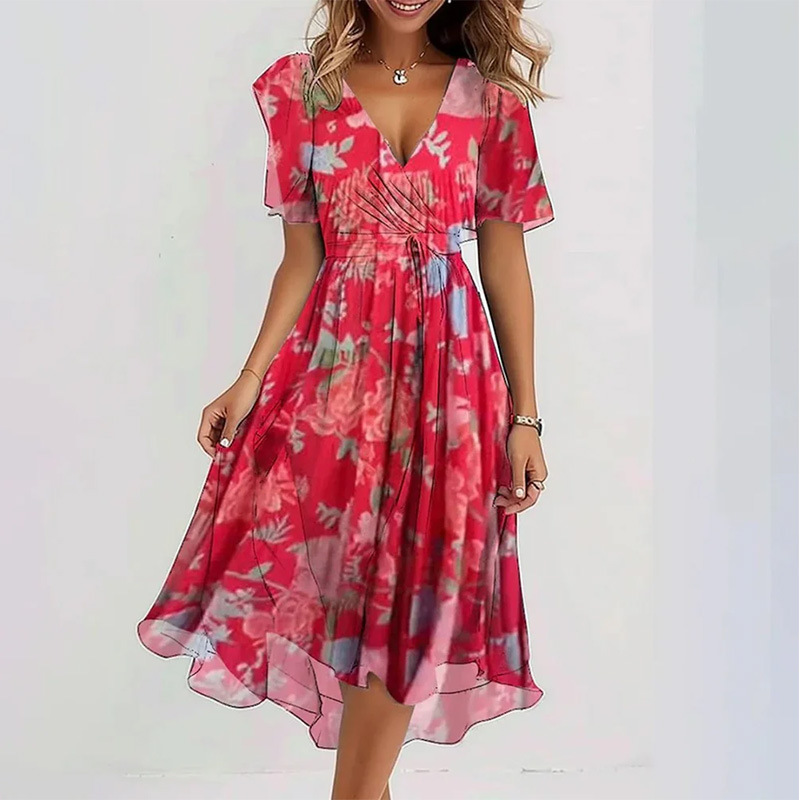 Haren Elegant Floral Midi Dress for Summer