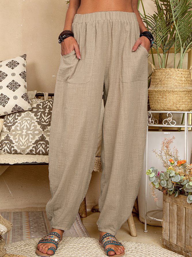 Women's Casual Cotton Linen Pants – Loose Fit, Breathable, with Pockets | Summer Lounge Trousers