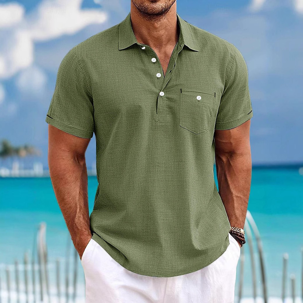 Men’s Short Sleeve Button-Up Shirt with Chest Pocket – Classic Collar & Casual Fit