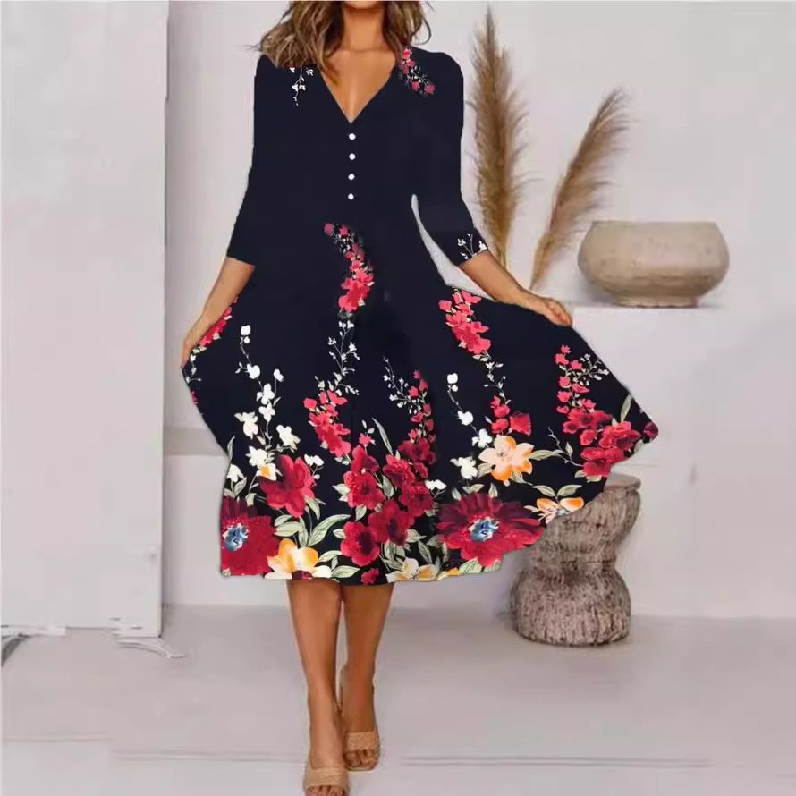 Loose Waist Long Sleeve Black and White Dress