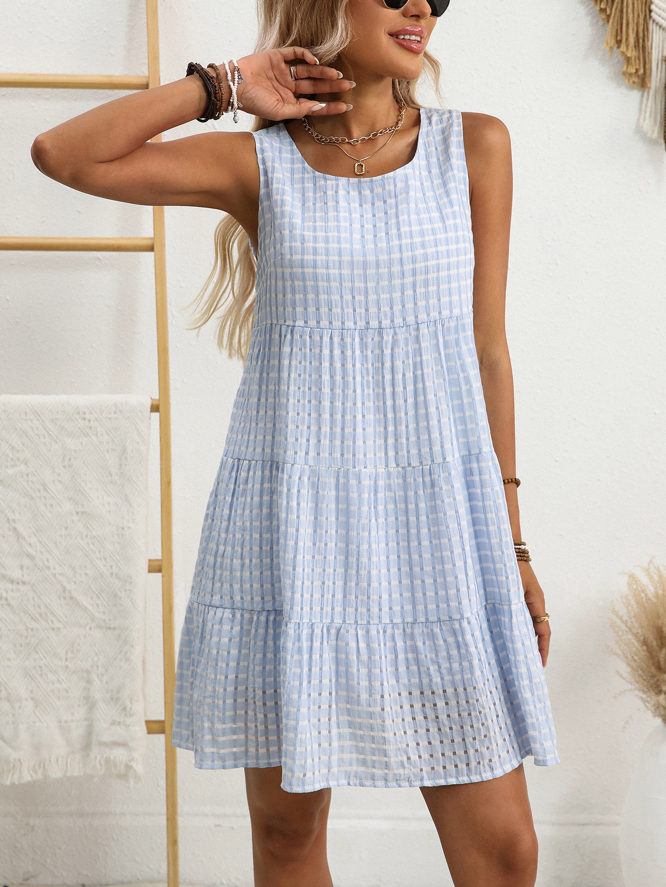 Women’s Sleeveless Gingham Dress – Lightweight & Breezy for Spring and Summer