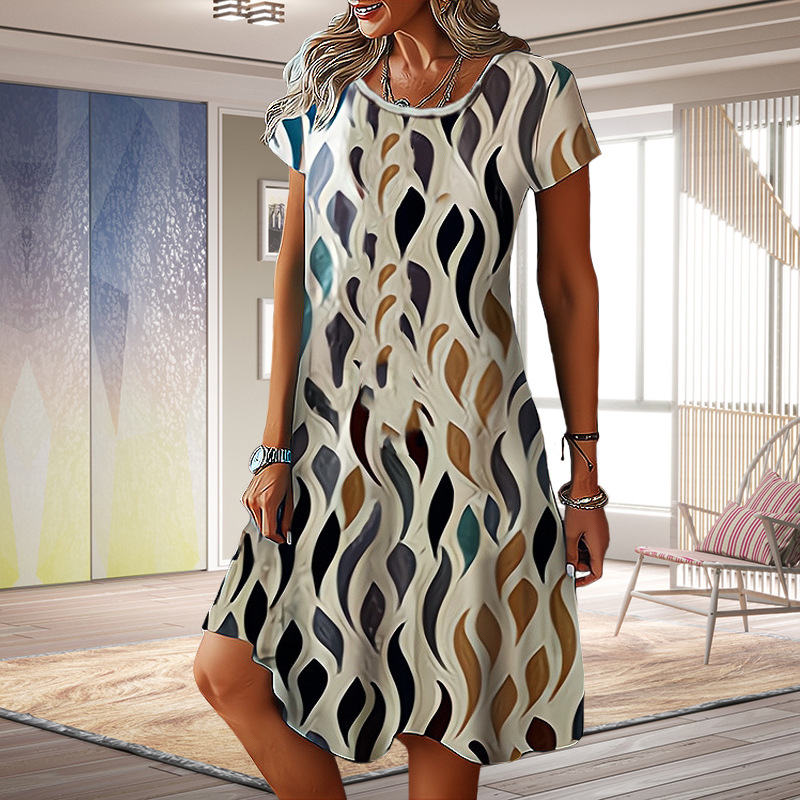 Floral Print Summer Dress with Short Sleeves for Women – Casual Loose 