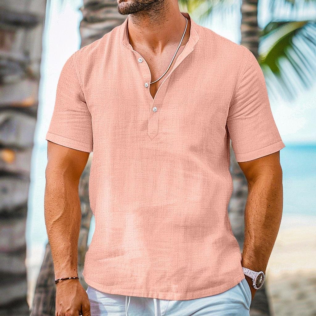 Men’s Casual Linen-Style Short Sleeve Shirt – Beach Ready & Breathable