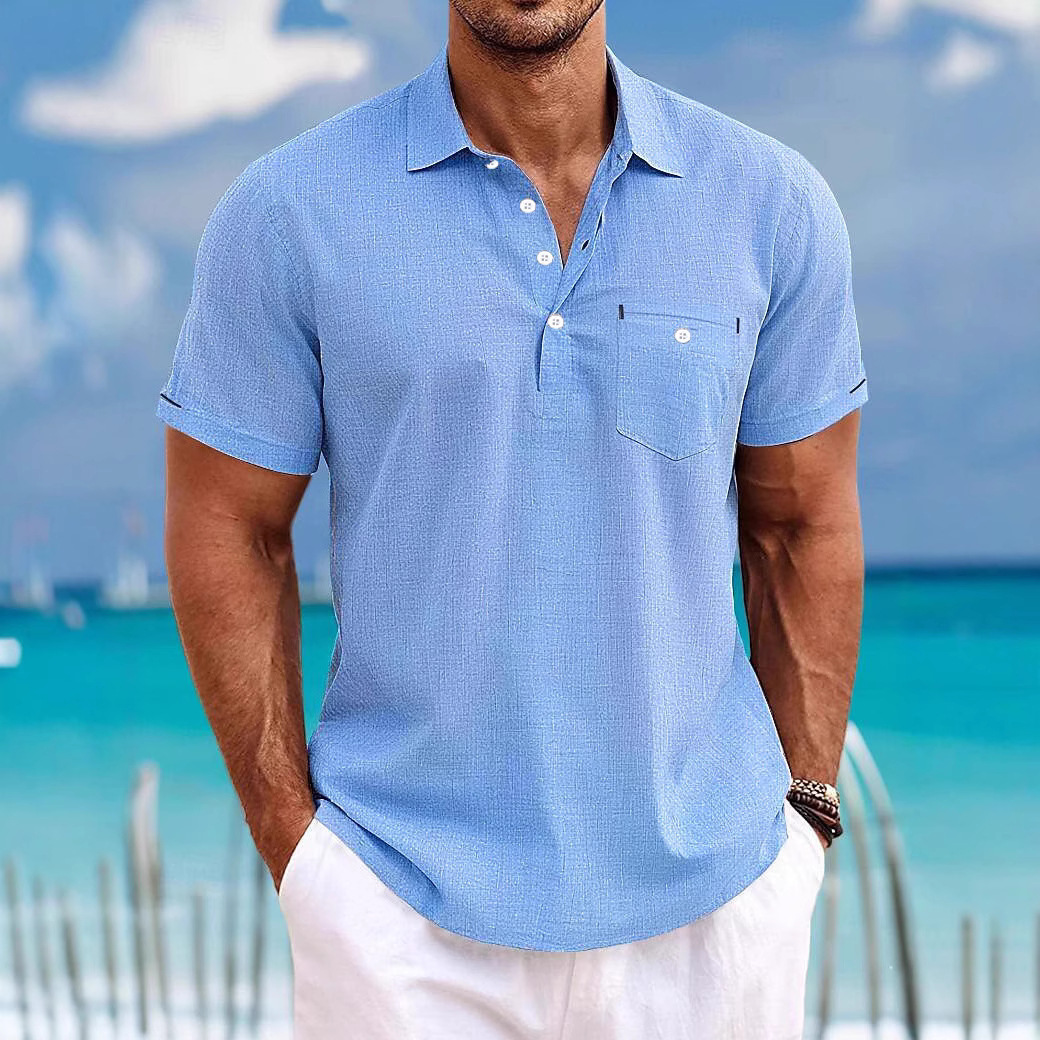 Men’s Short Sleeve Button-Up Shirt with Chest Pocket – Classic Collar & Casual Fit