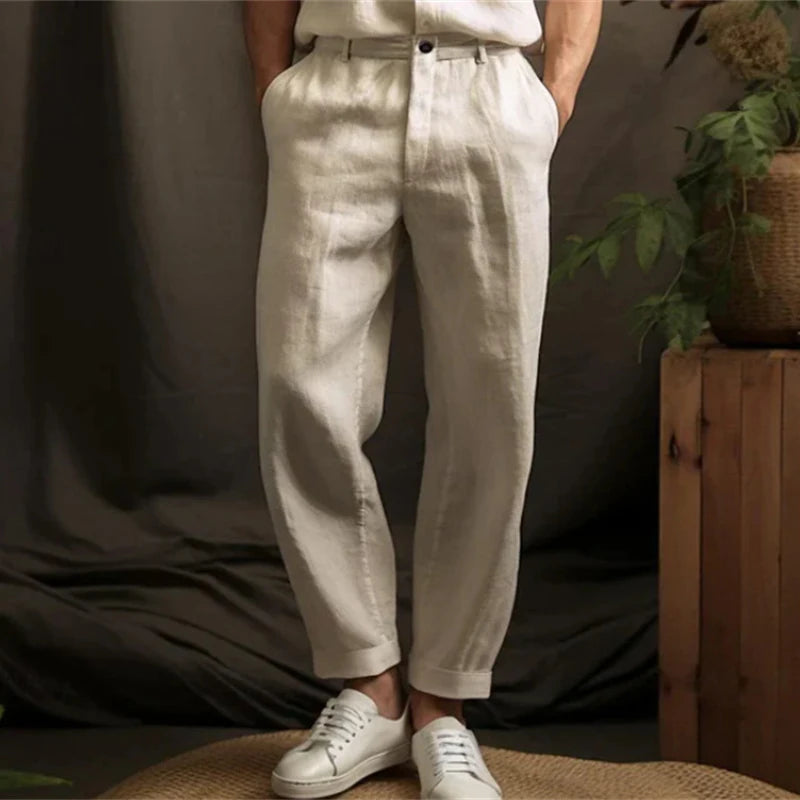 Spring Summer Casual Linen Trousers for Men - Breathable Loose Fit Vintage Straight Pants