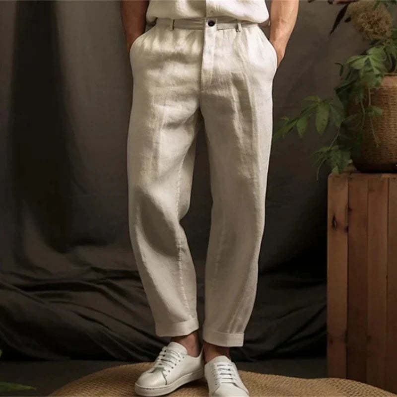Spring Summer Casual Linen Trousers for Men - Breathable Loose Fit Vintage Straight Pants