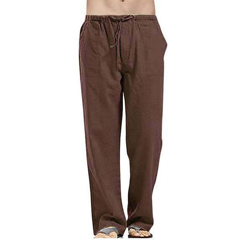 Solid Color Multi-Pocket Linen Men Pants - Casual Breathable Summer Trouser, Large Size