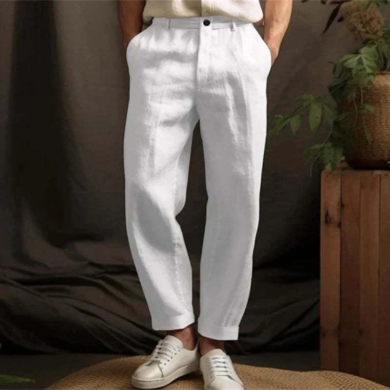 Spring Summer Casual Linen Trousers for Men - Breathable Loose Fit Vintage Straight Pants