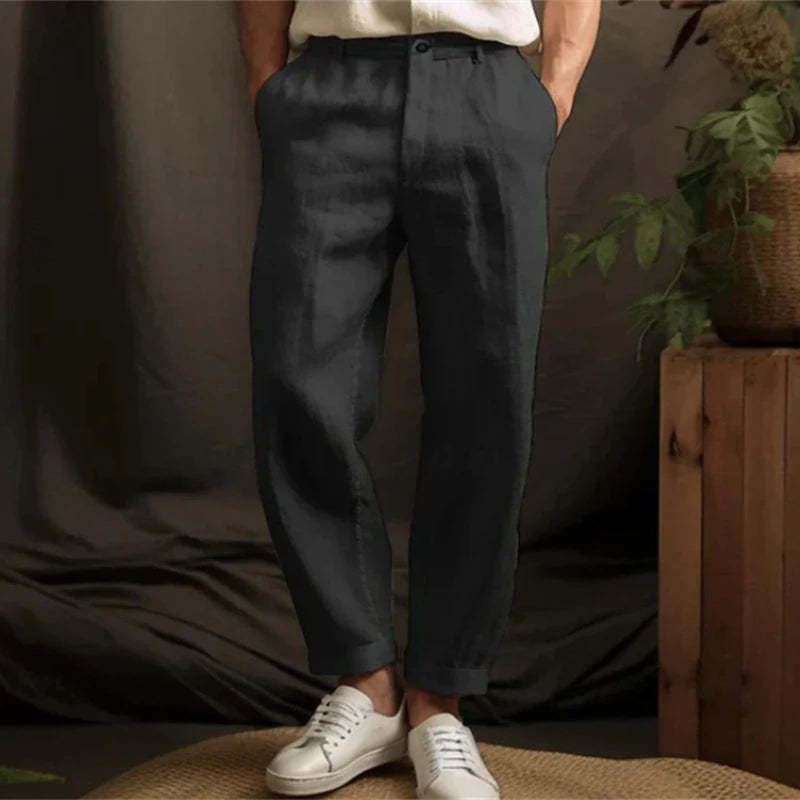 Spring Summer Casual Linen Trousers for Men - Breathable Loose Fit Vintage Straight Pants