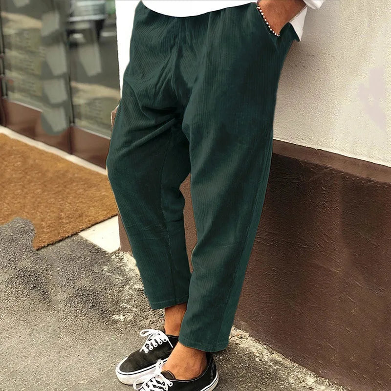 Vintage Corduroy Pants Men Solid Mid Waist Straight Long Trousers Casual Summer Streetwear Fashion