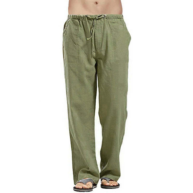 Solid Color Multi-Pocket Linen Men Pants - Casual Breathable Summer Trouser, Large Size