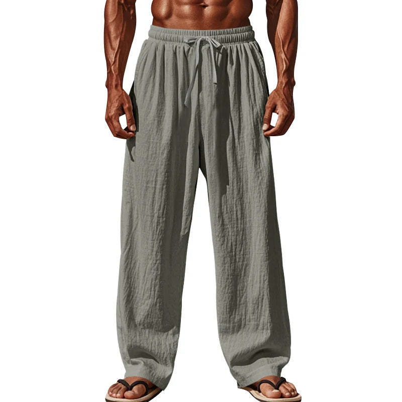 Drawstring Casual Beach Trousers - Loose Comfortable Solid Color Pants for Summer