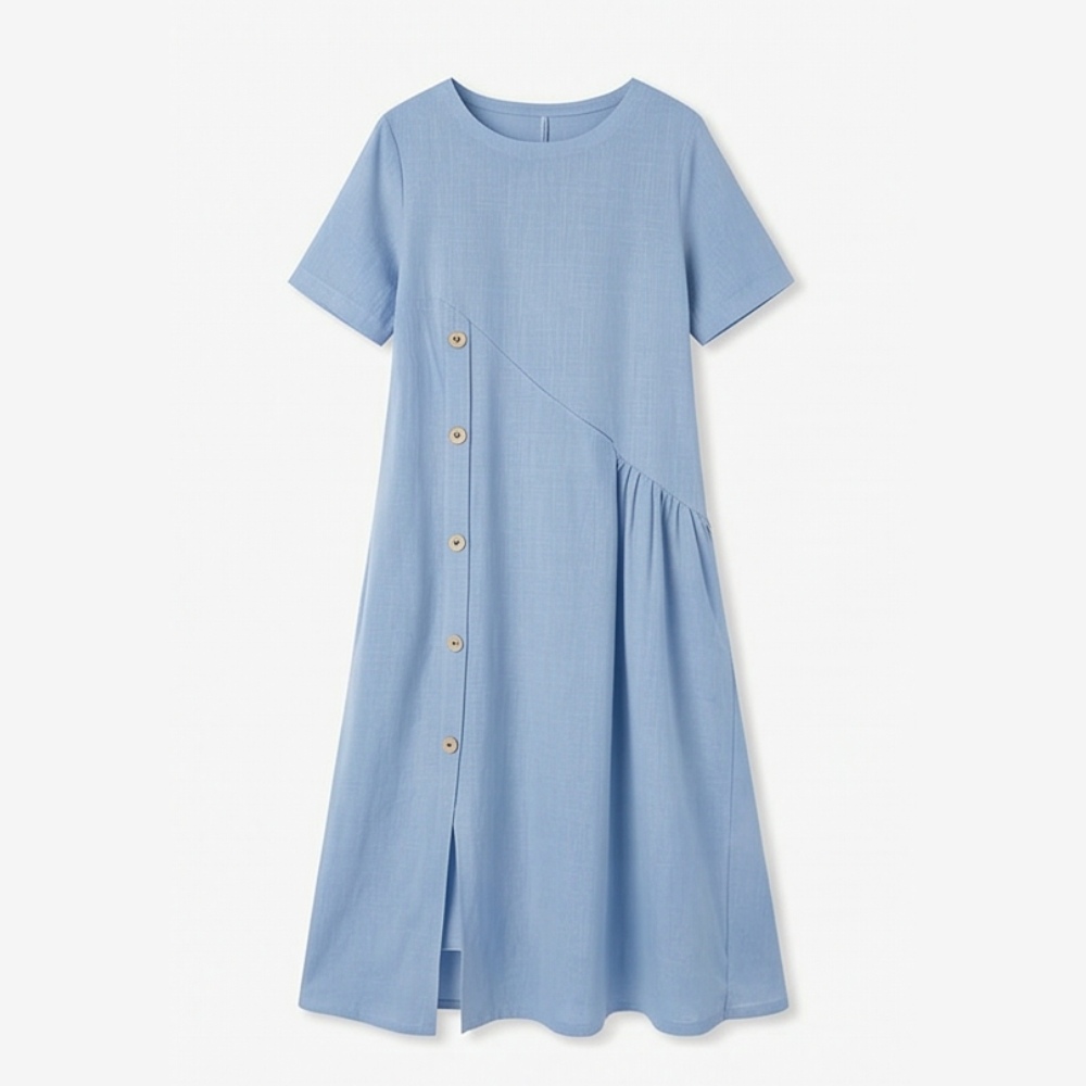 liftesup™ – Cotton-Linen Asymmetric Button Midi Dress