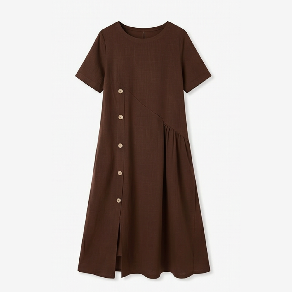 liftesup™ – Cotton-Linen Asymmetric Button Midi Dress