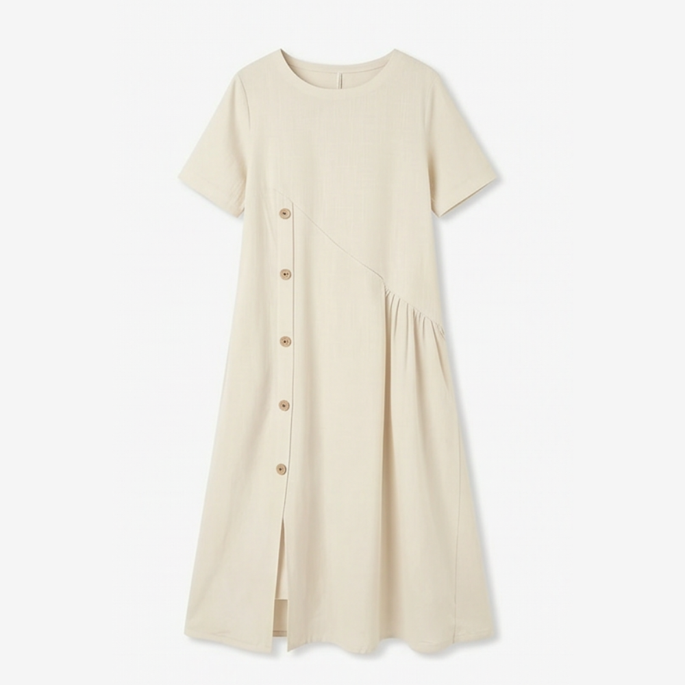 liftesup™ – Cotton-Linen Asymmetric Button Midi Dress