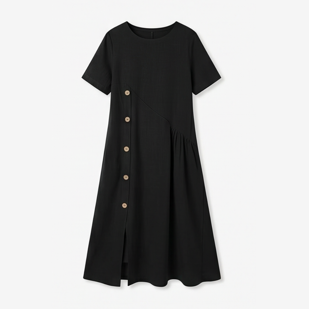 liftesup™ – Cotton-Linen Asymmetric Button Midi Dress