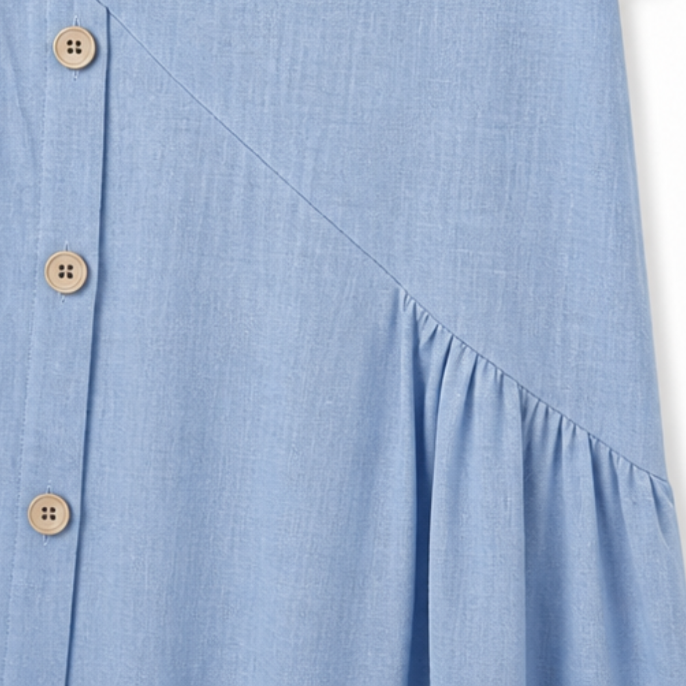 liftesup™ – Cotton-Linen Asymmetric Button Midi Dress