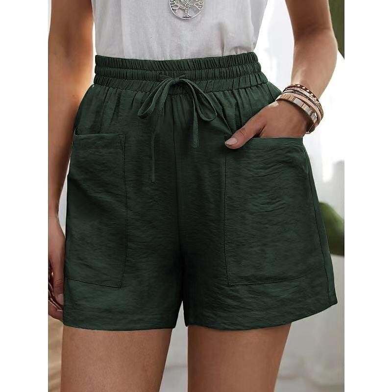 Sale 48% Off - Womens New Solid Color Two Pockets Loose Cotton And Linen Casual Pants Home Short Trousers