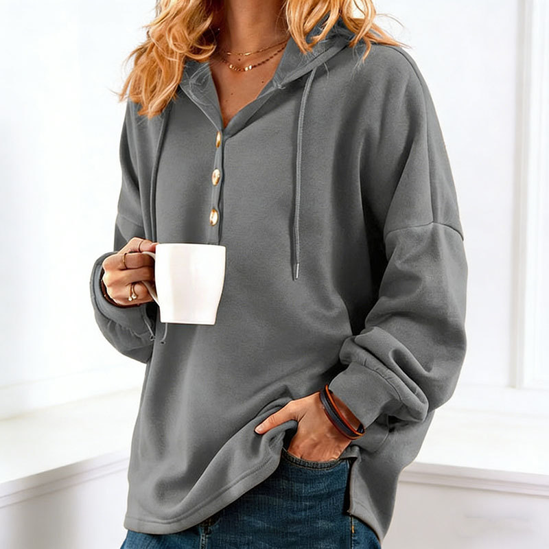 🔥New Arrivals🔥Women’s Casual Button Hooded Long Sleeve Top