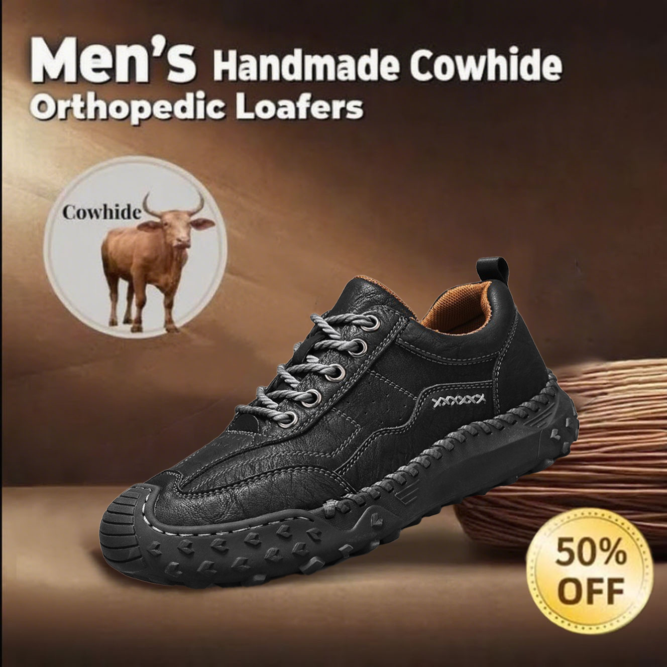 ⏰ 50% off -Men's handmade genuine leather non-slip orthopedic shoes