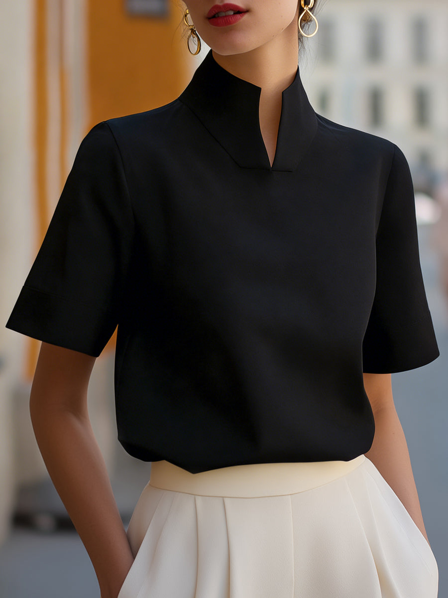 Stand Collar Structured Blouse