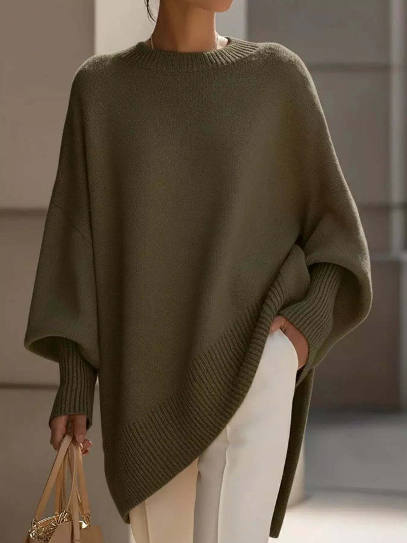 Elegant minimalist style loose knitted cape top