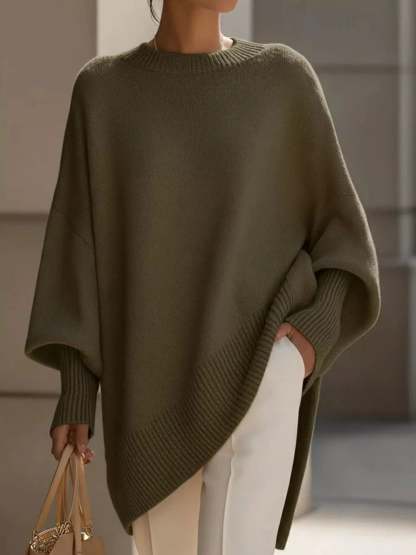 Elegant minimalist style loose knitted cape top