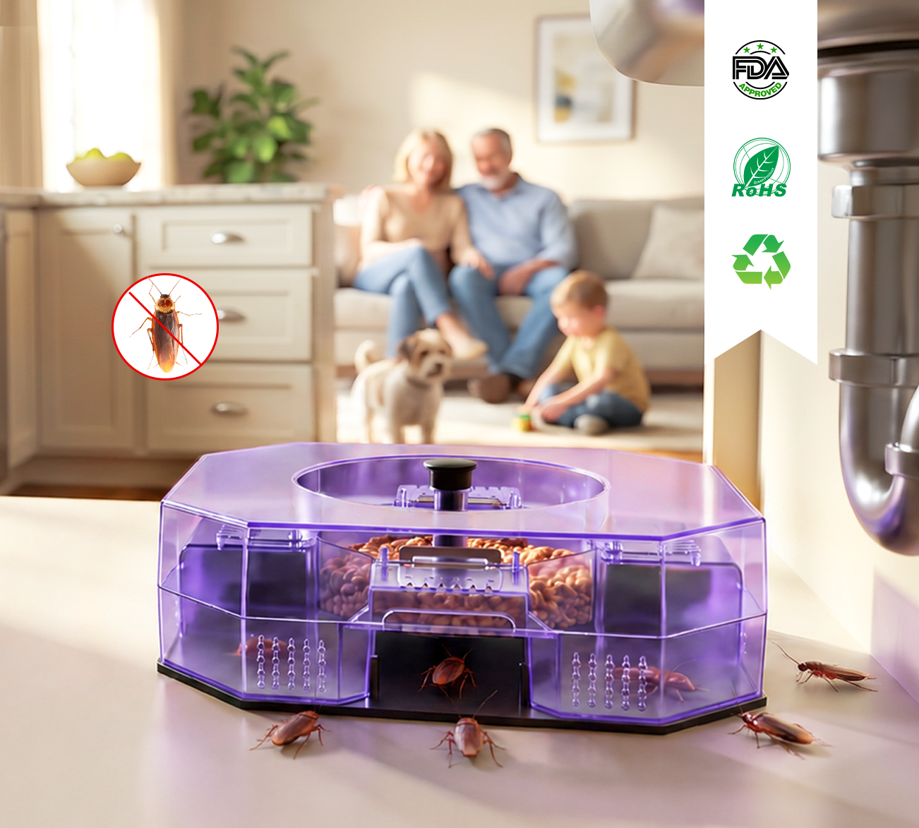 Reusable Effective Roach Trap placed beneath a kitchen sink