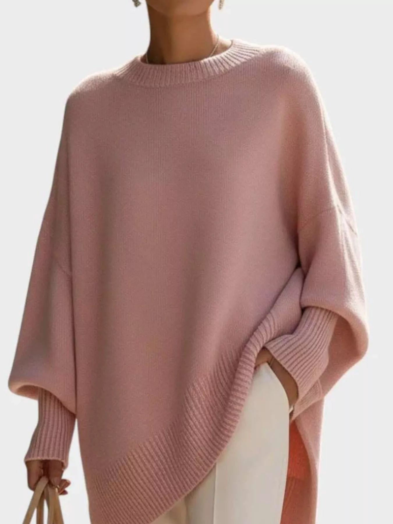 Elegant minimalist style loose knitted cape top