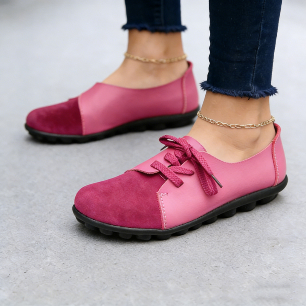 Women's genuine leather comfortable slip-on loafers, breathable shoes with laces