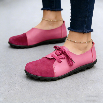 Women's genuine leather comfortable slip-on loafers, breathable shoes with laces