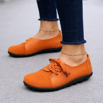 Women's genuine leather comfortable slip-on loafers, breathable shoes with laces