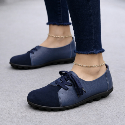 Women's genuine leather comfortable slip-on loafers, breathable shoes with laces