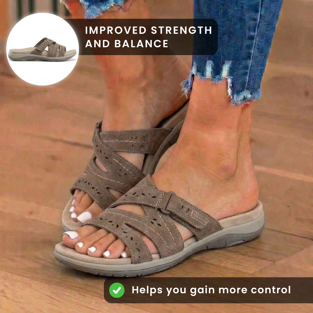 Women's Suede-Look Comfort Slide Sandals – Perforated Cutout & Adjustable Strap