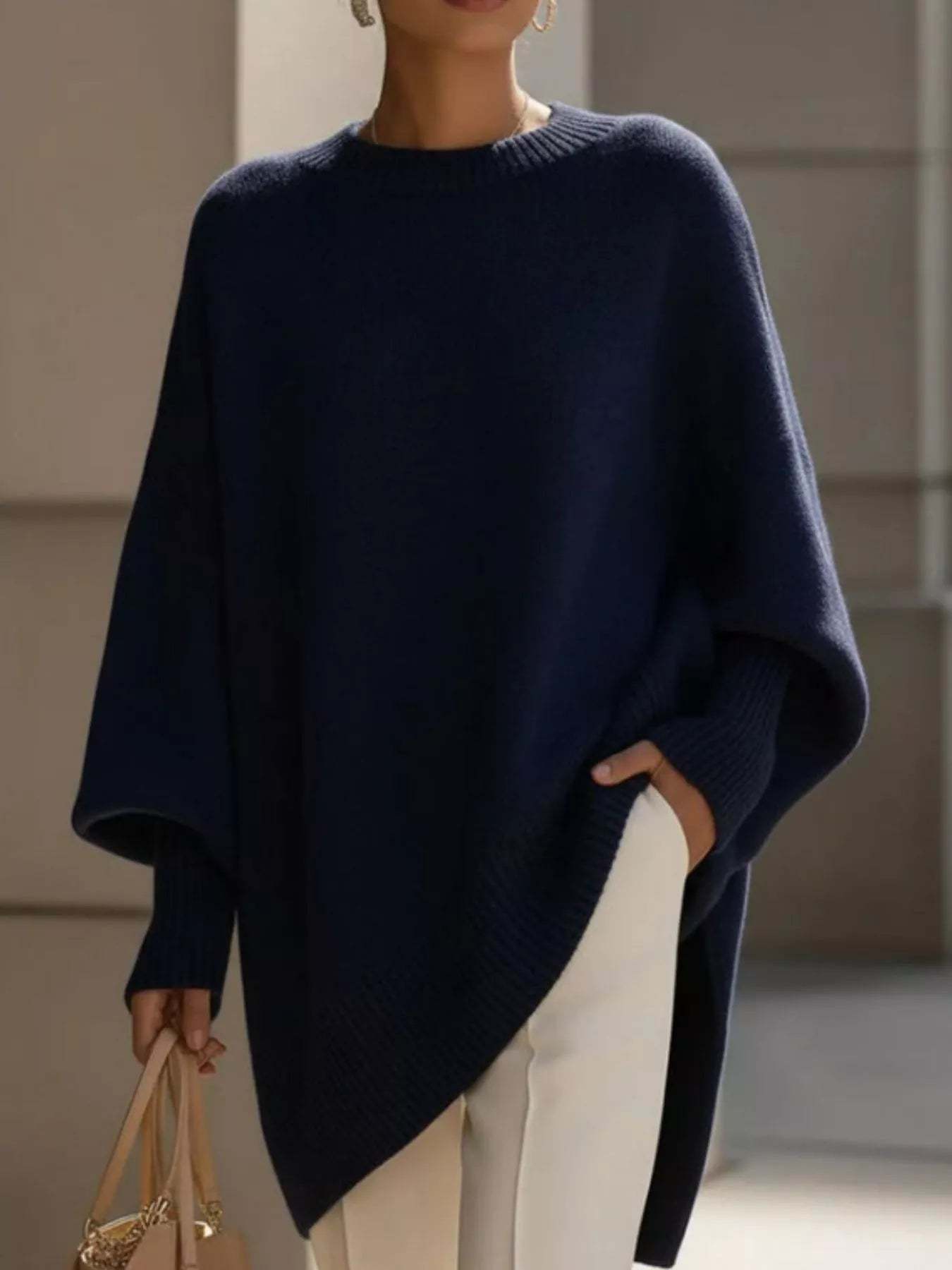 Elegant minimalist style loose knitted cape top