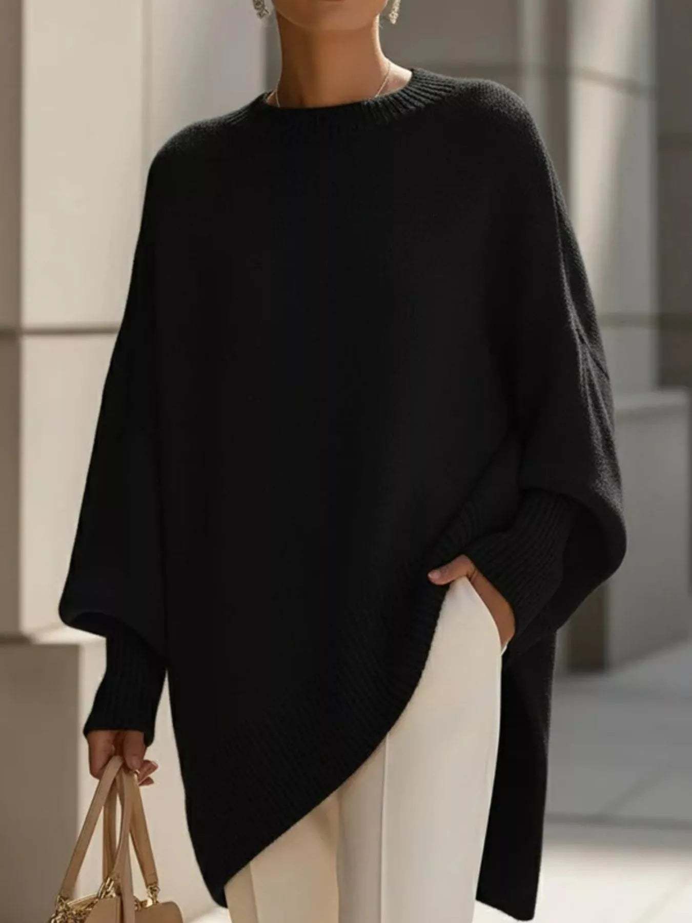 Elegant minimalist style loose knitted cape top
