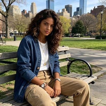 Women's Classic Button Front Denim Jacket – V-Neck, Breathable Fabric & Relaxed Fit