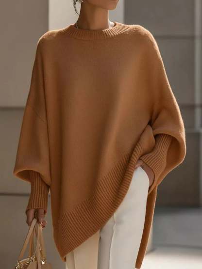 Elegant minimalist style loose knitted cape top