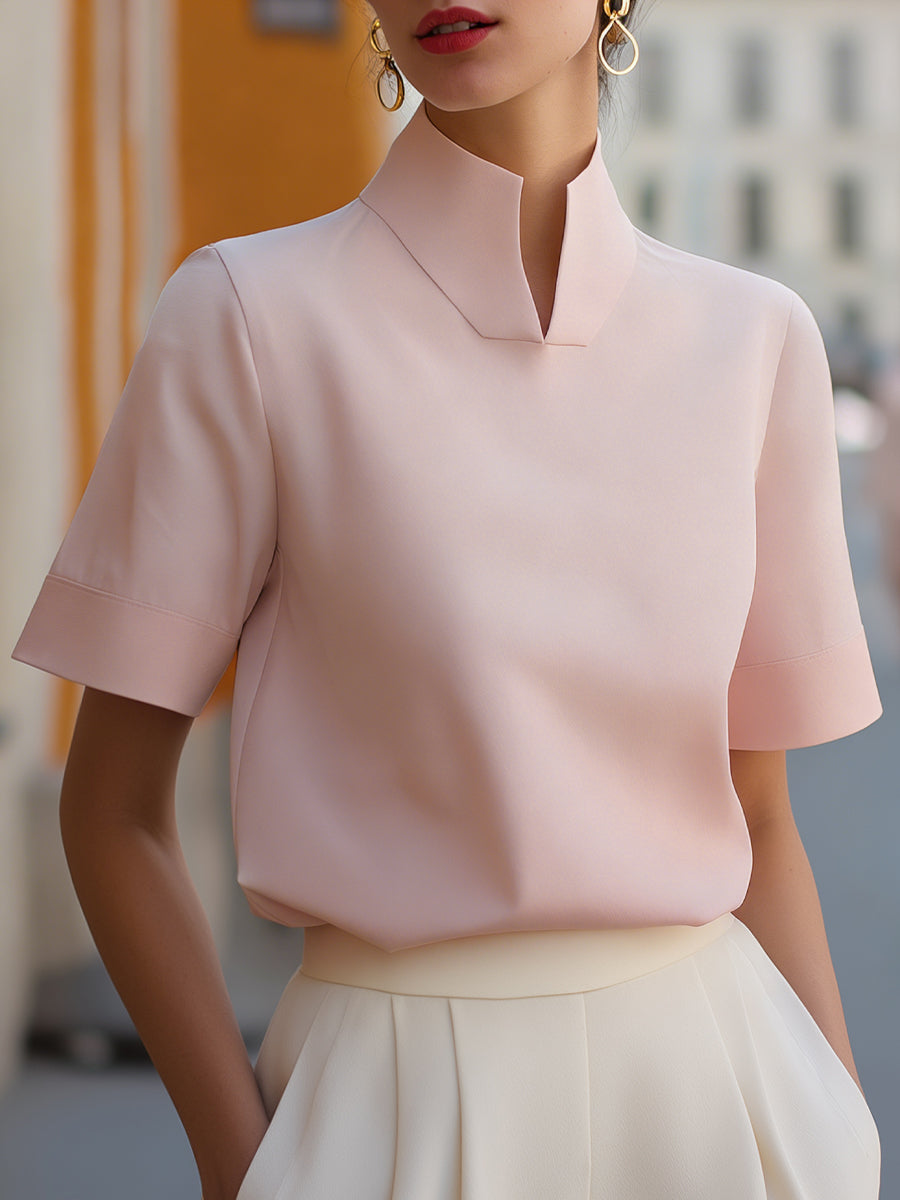 Stand Collar Structured Blouse