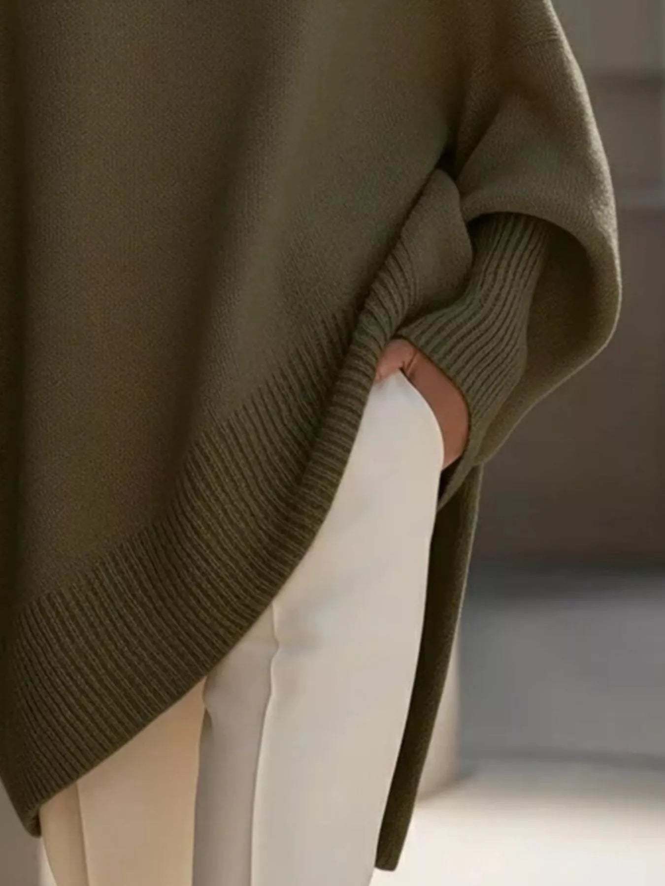 Elegant minimalist style loose knitted cape top