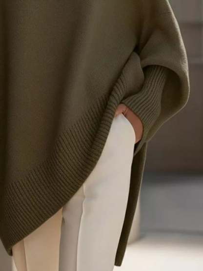 Elegant minimalist style loose knitted cape top