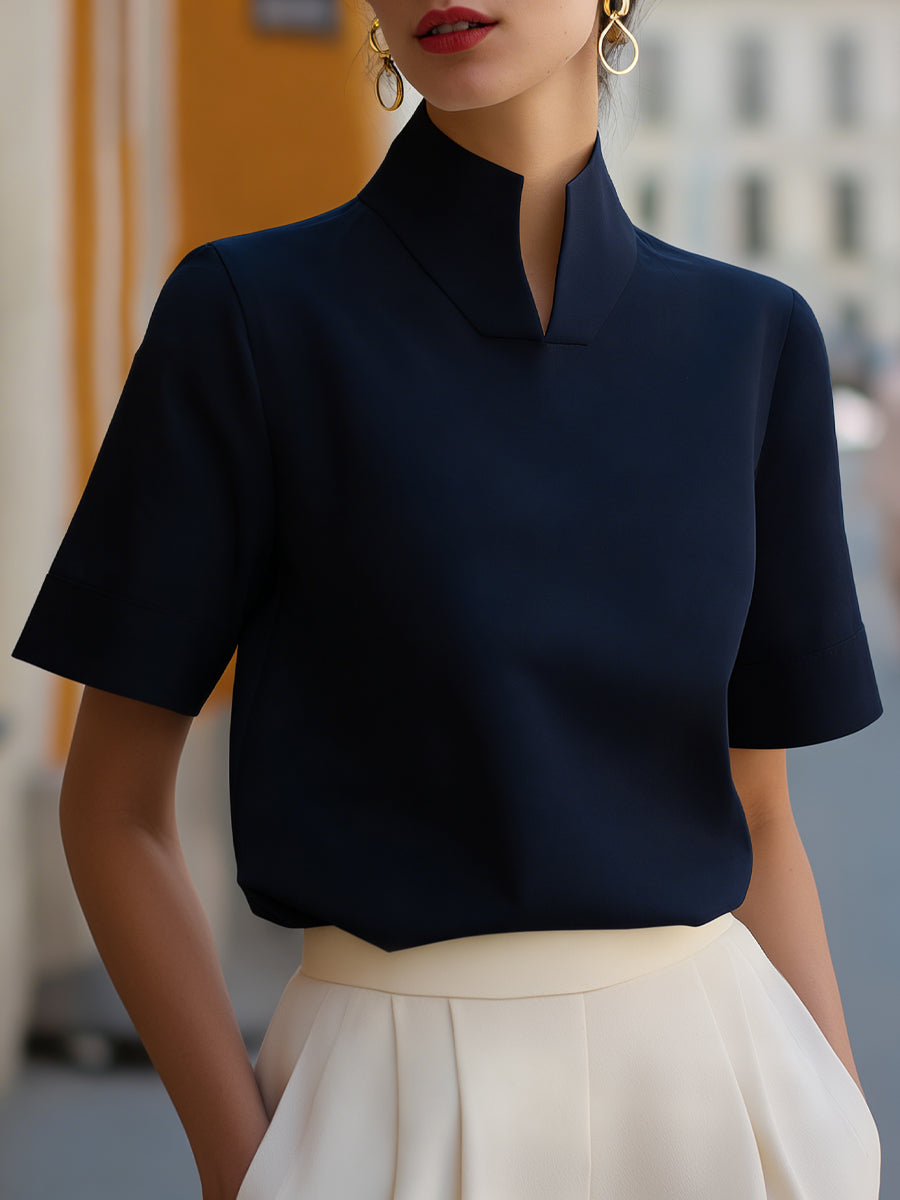 Stand Collar Structured Blouse